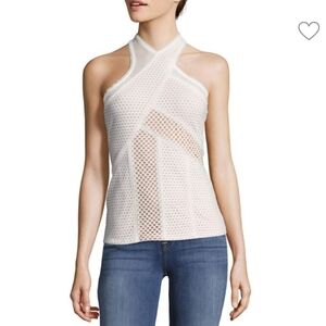 BCBGMAXAZRIA -‎ Katlin Knit Top, White/Nude, Size XXS